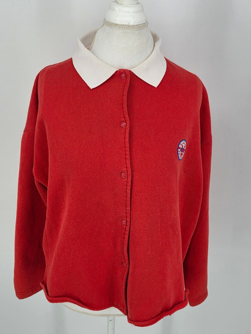 Vintage Coca Cola Sweatshirt L Red Collared Boxy Winning University 80s USA